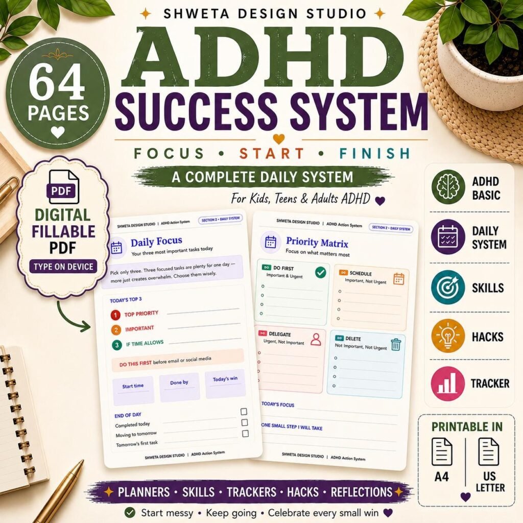 ADHD Workbook Adults Teens Kids 64 pages cover