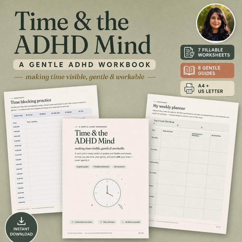 ADHD Time Blindness Worksheets 18-page cover