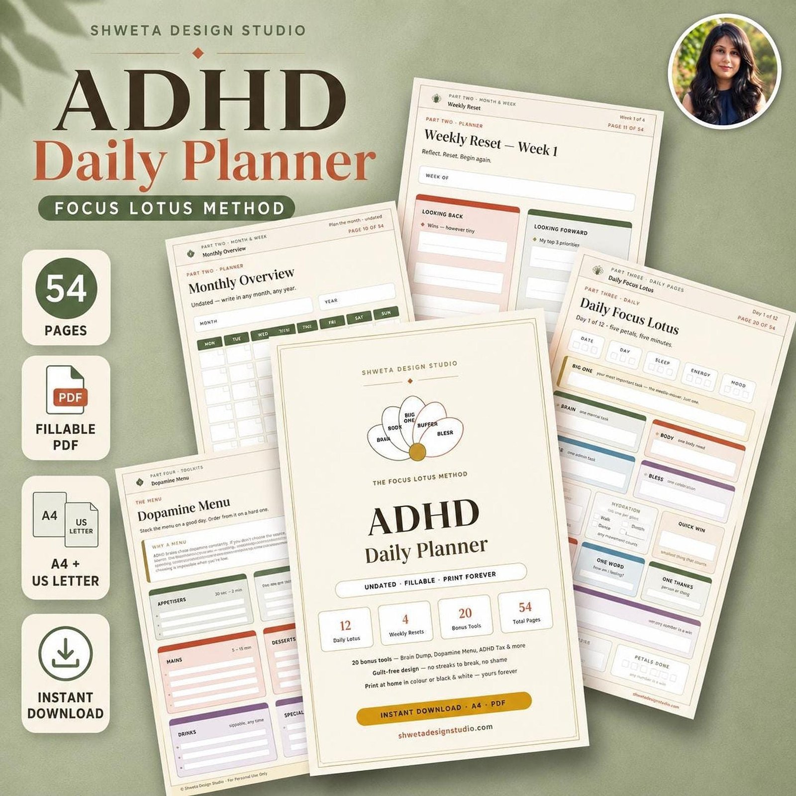 ADHD Daily Planner Focus Lotus 54 pages cover