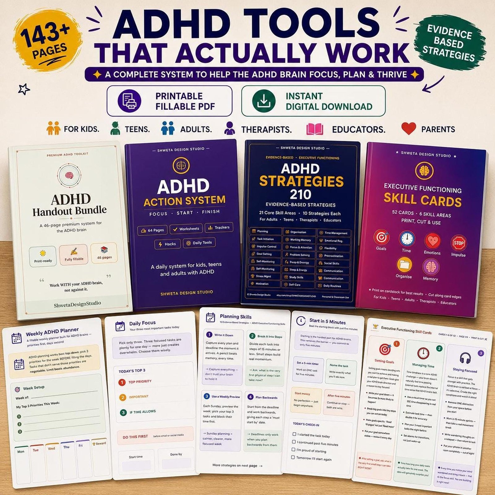 ADHD Planner Bundle 4-in-1 180 pages cover