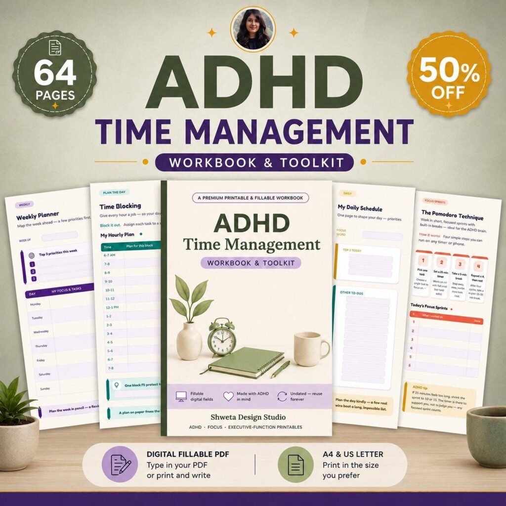 ADHD Time Management Workbook 64 pages cover