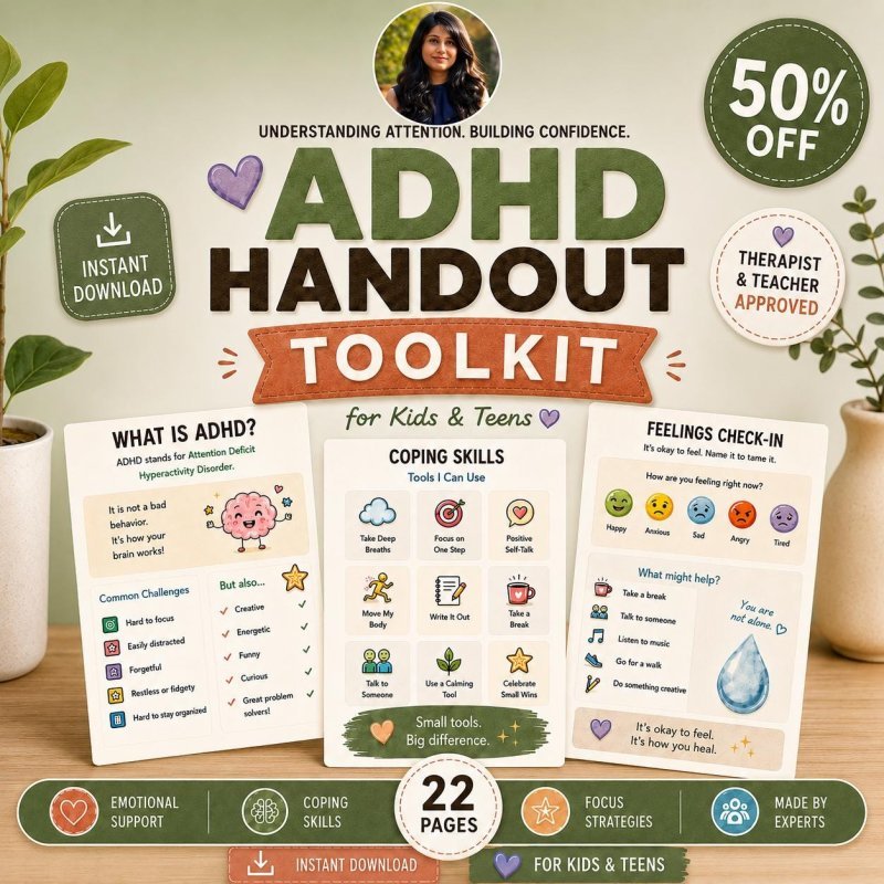 ADHD Worksheets Bundle 29 handouts cover